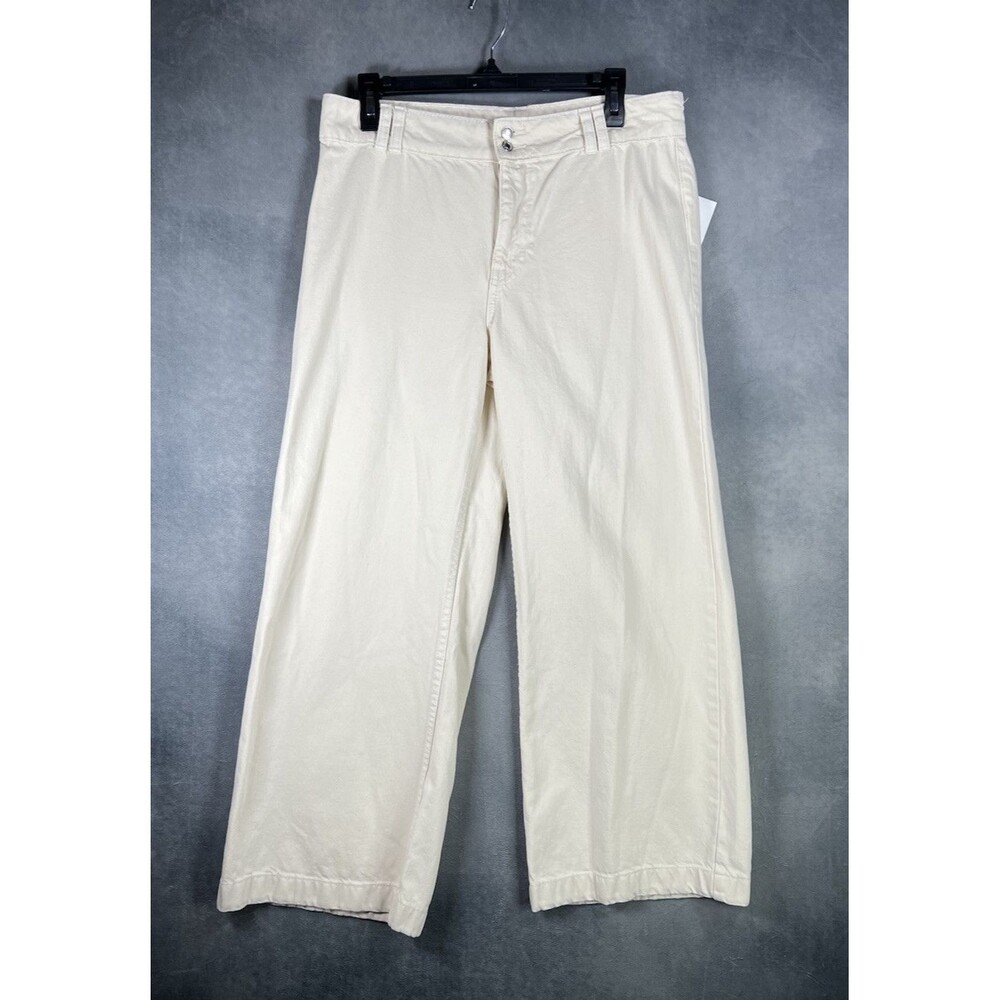 MNG MANGO High Waist Ankle Denim Jeans Pants Wide Leg Cream Ivory Women Size 8